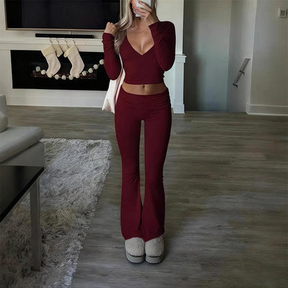 💎 50% OFF WOMEN'S 2-PC CROP TOP SET! 💎 Flowy High-Low Hem, Wide-Leg Pants & Soft Breathable Fabric for Yoga and Casual Wear