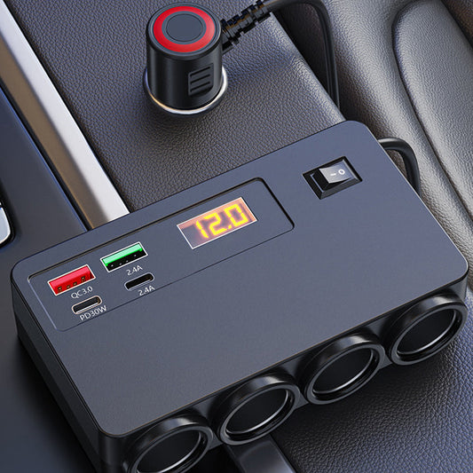 📢📢50% OFF! 🔌 120W Cigarette Lighter Adapter – 4 USB Ports (PD 30W + QC 3.0) + 3 Sockets, Real-Time Voltage Display! 🚗⚡