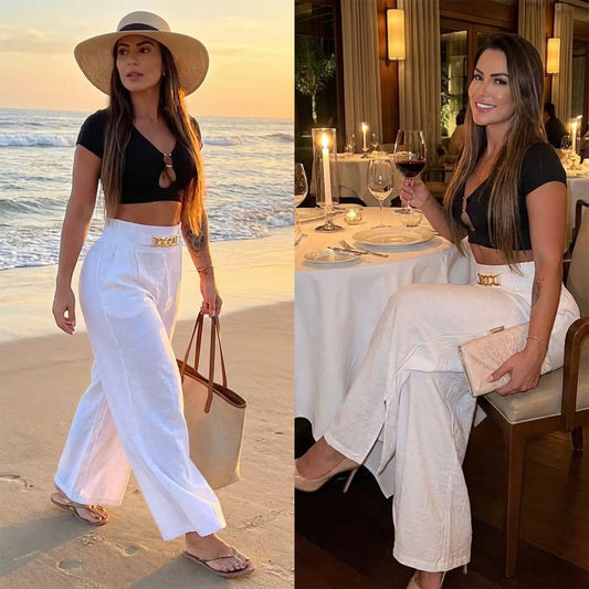 🎉 60% OFF! 👖 WOMEN'S HIGH-WAIST WIDE-LEG TROUSERS – BELT ACCENT & VERSATILE