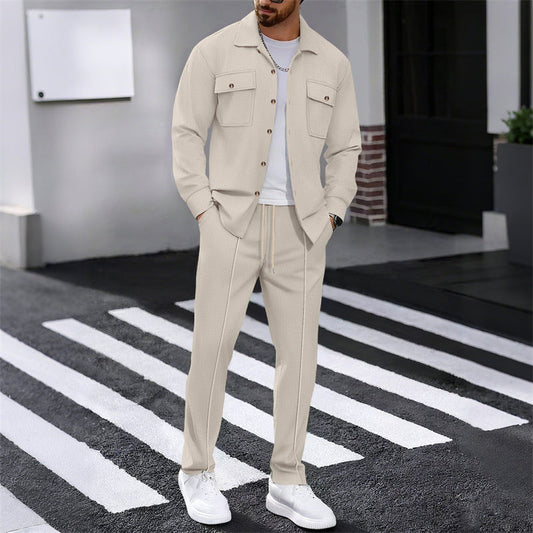 👔 LIMITED-TIME 50% OFF! 🧺 Men's Waffle Button-Down Jacket & Pants Set – Relaxed Fit, Breathable, 2-Piece 👖