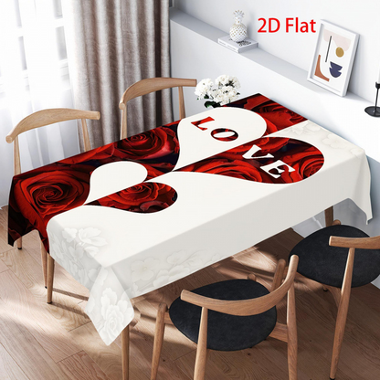 🔥 50% OFF! 💖 Valentine's Day Romantic Tablecloth – Heart & Rose Print, Wrinkle-Resistant Polyester & Easy Care 🌹🍽️