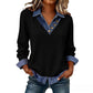 🎉👚 60% off ⚡ Women's Patchwork Denim Collar Faux 2-Piece Top – Effortless Layered Look, V-Neck & Premium Comfort! 🌸👖