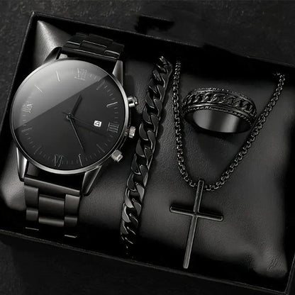🎉💰 60% off ⚡ Men's Minimalist Quartz Watch with Date – All-Black Stainless Steel, Roman Dial & Precision Timekeeping! ⌚🖤