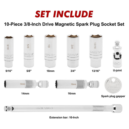 🔧🧲 50% OFF! 10-Piece Magnetic Swivel Spark Plug Socket Set – 360° Access, Strong Magnet & CR-V Steel for All Vehicles