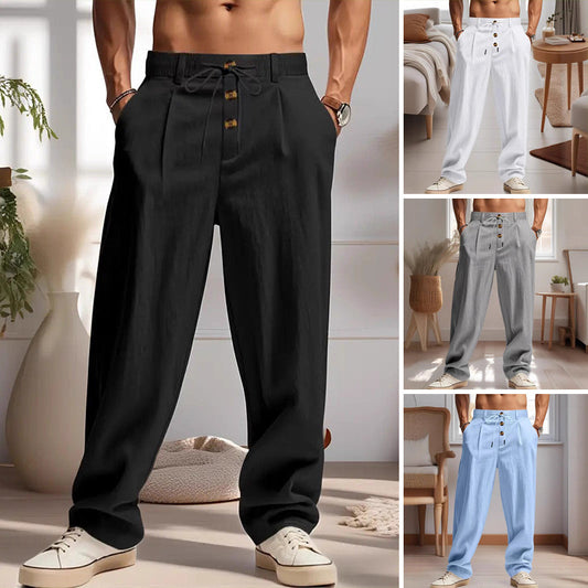 👖 LIMITED-TIME 50% OFF! ✨ Men's Casual Drawstring Pants – Breathable Linen, Loose Fit & Decorative Buttons for Everyday 🍂