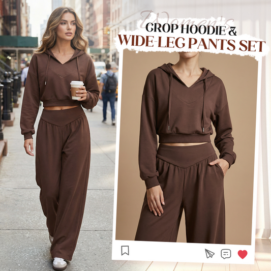 🔥 50% OFF! 🎁 New Arrival – Women's Crop Hoodie & Wide-Leg Pants Set | V-Waist Slimming Fit, 5 Colors, Ultra-Soft & On-Trend 💥