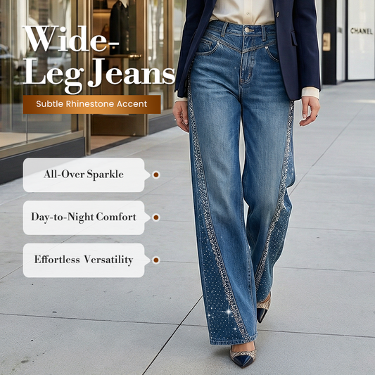 💎 55% OFF! 💎 Women's Rhinestone-Embellished Wide-Leg Jeans – High-Waisted, Flattering Silhouette & Sparkle-Trimmed Elegance ✨👖