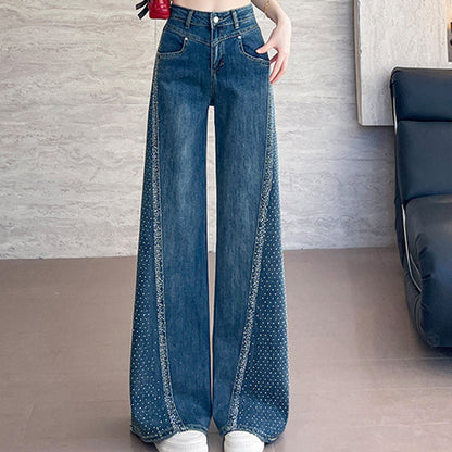 💎 55% OFF! 💎 Women's Rhinestone-Embellished Wide-Leg Jeans – High-Waisted, Flattering Silhouette & Sparkle-Trimmed Elegance ✨👖