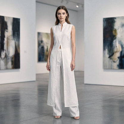 🎉55% OFF! 💃 Solid High-Low Split Top & Pants 2-Piece Set – Sleeveless, Breathable Cotton & Effortless Summer Style! ☀️✨