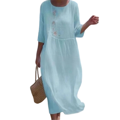 💎 57% OFF! 💎 Boho Dream Vibes | 2026 New Embroidered Loose Midi Dress – Effortless Style for Coffee Dates, Beach Walks & Summer Days 🌸🧵