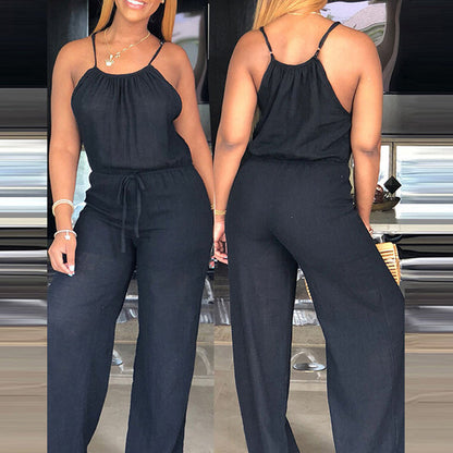 👗 LIMITED-TIME 50% OFF! ✨ Women's Sleeveless Jumpsuit – Drawstring Waist, Wide Leg, Breathable ☀️