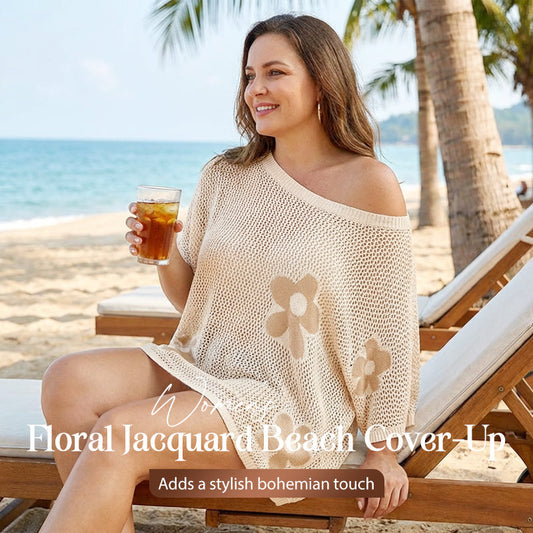 🌺 50% OFF! Women's Floral Jacquard Beach Cover-Up – Breathable Hollow-Knit, Bikini Set Included 🏖️