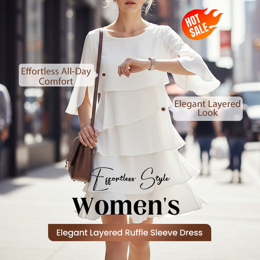 🎁 60% OFF! Women's Elegant Layered Ruffle Sleeve Dress – Effortless Style for Every Occasion 💃