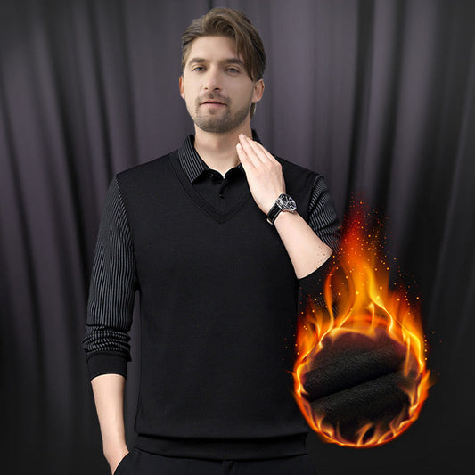 💎 50% OFF! 💎 Men's Lapel Faux Two-Piece Knitted Shirt – Smart Illusion, All-in-One Style & Premium Comfort 👔🧶