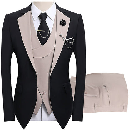 💎 50% OFF! 💎 Modern Contrast Color Wedding Suit – 3-Piece Slim-Fit Set in Bold Black & Light Blue (8 Colors!) 👔✨