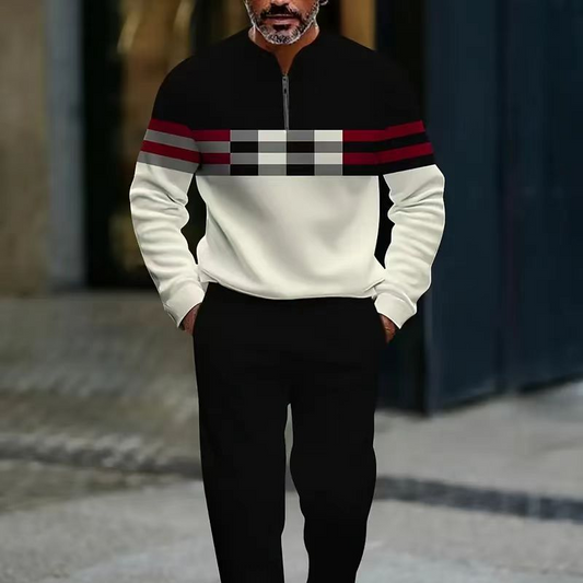 💎 50% OFF! 💎 Men's Graphic Print Pullover & Pants Set – Quarter-Zip, Breathable Polyester & Modern Coordinated Look 👕👖