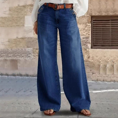 💎 60% OFF! 💎 High-Waist Wide-Leg Jeans with Button Detail – Vintage Flair, Premium Washed Denim & Flattering Silhouette 👖✨