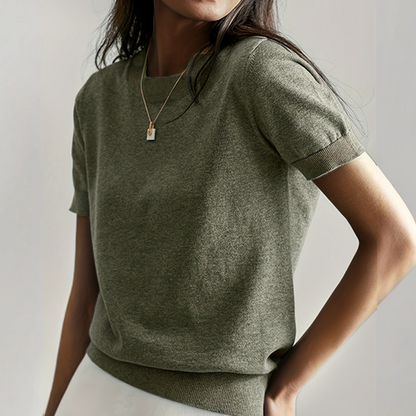 💎 60% OFF! 💎 Women’s Crew Neck Short Sleeve Knit Top – Lightweight, Relaxed Fit & Timeless Solid Colors 👚🌿