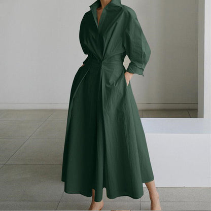 💎 50% OFF THE COTTON WRAP DRESS! 💎 Lapel Collar, Elastic Waist & A-Line Hem for Effortless Elegance ✨