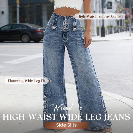 💎 55% OFF! 💎 Women’s High-Waist Wide-Leg Jeans 2026 – Side Slits, Stretch Denim & Retro Button Detail 👖✨