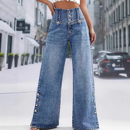 💎 55% OFF! 💎 Women’s High-Waist Wide-Leg Jeans 2026 – Side Slits, Stretch Denim & Retro Button Detail 👖✨