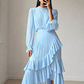 💎 55% OFF! 💎 Women's Keyhole Neckline Ruffled Midi Dress – Pleated Silhouette, Sheer Sleeves & Romantic Asymmetrical Hem 💃