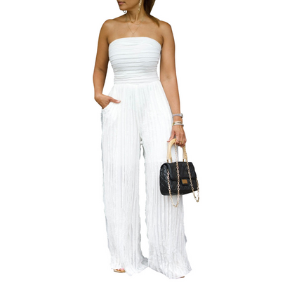 💎 60% OFF! 💎 Strapless Crinkle Wide-Leg Jumpsuit – High-Waisted, Breathable & Perfect for Parties or Vacations ✨