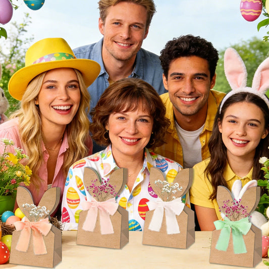 💎 34% OFF! 💎 24-Pack Easter Bunny Paper Gift Bags with Ribbons – Festive Rabbit Ear Design, Durable Kraft & Easy Assembly 🐰🎁