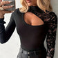 💎 50% OFF! 💎 Women's Asymmetrical Cutout Lace Sleeve Top – Slim Fit, Mock Neck & Romantic Keyhole Back Detail 👗🖤