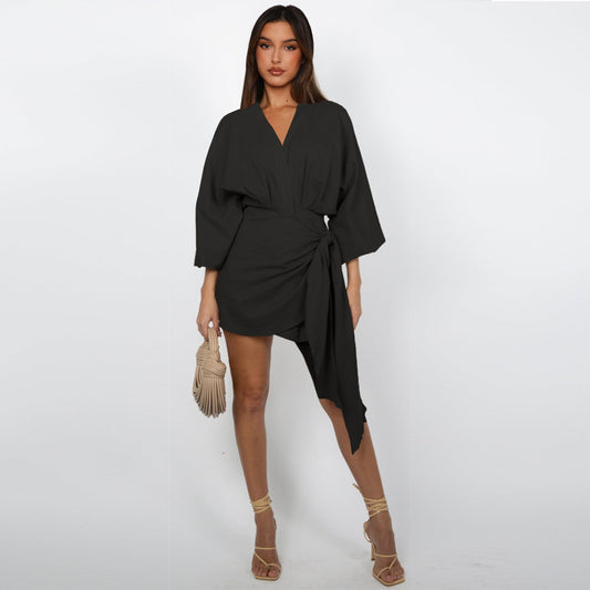 💎 60% OFF! 💎 Women's V-Neck Wrap Dress – Breathable Fabric, Adjustable Tie Waist & 4 Vibrant Colors (S–2XL) 👗✨