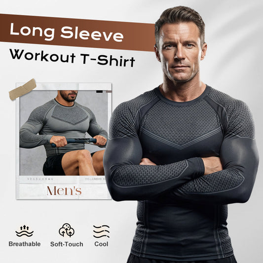 💎 52% OFF! 💎 Men's Long Sleeve Workout T-Shirt – Slim Fit, 4-Way Stretch & Moisture-Wicking for Gym & Training 🏋️‍♂️🔥