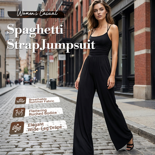 👗 LIMITED-TIME 50% OFF! ✨ Women's Spaghetti Strap Jumpsuit – Criss-Cross, Smocked, Flowy 💫