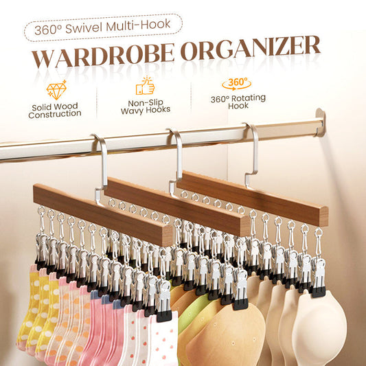 🎊 2026 Sale — Over 28,000 Sold! 🪵 360° Swivel Multi-Hook Wardrobe Organizer