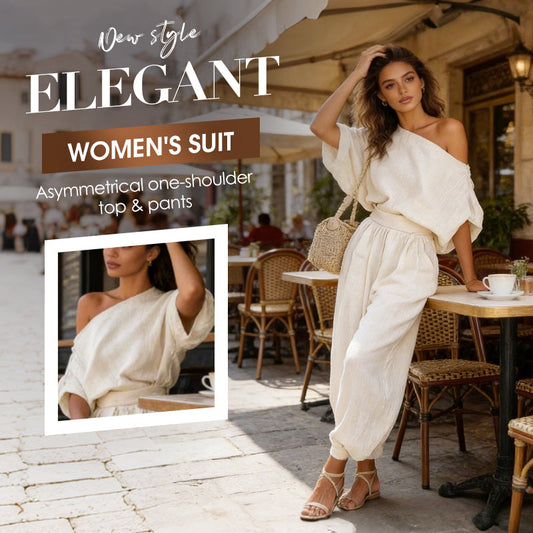 💎 55% OFF! 💎 Women's Asymmetrical One-Shoulder Top & Pants Set – Flowy, Pockets & Cinched Waist for Effortless Elegance 👗✨