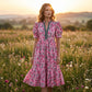 💎 56% OFF! 💎 Women's Floral Puff Sleeve Maxi Dress – Flowy Tiered Silhouette, V-Neck & Breathable Polyester (S–3XL) 🌸👗