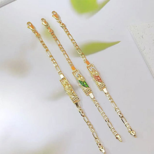 💎 60% OFF! 💎 Figaro Link Bracelet – Unisex Gold-Tone Chain with Religious Icons, Durable & Hypoallergenic (3 Finishes) ⛓️🙏