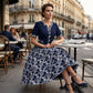 💎 60% OFF! 💎 Elegant Floral Print A-Line Dress – Faux Two-Piece Look, Navy & White, Wrinkle-Resistant (S–5XL) 👗💙