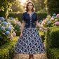 💎 60% OFF! 💎 Elegant Floral Print A-Line Dress – Faux Two-Piece Look, Navy & White, Wrinkle-Resistant (S–5XL) 👗💙