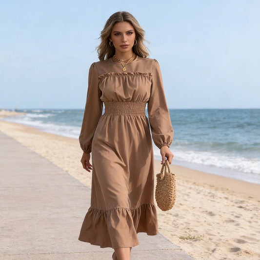 💎 50% OFF – NEW ARRIVAL! 💎 Women's Long-Sleeve Smocked Ruffle Maxi Dress – Flowy, Romantic & Effortlessly Elegant 👗✨