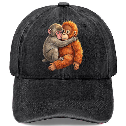 💎 40% OFF! 💎 Vintage Cute Animal Print Baseball Cap – Adjustable, Soft Washed Fabric & Adorable Monkey Hug Design 🐒❤️
