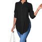 💎 50% OFF! 💎 Women's Long Sleeve Shirt with High-Low Hem – Elegant Button-Down, Side Slits & Premium Soft Fabric 👚✨