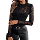💎 60% OFF! 💎 Women's Mock Neck Long Sleeve Top with Lace Panels – Slim-Fit, Elegant & Perfect for Day-to-Night Styling ✨🖤