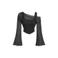 💎 50% OFF! 💎 Off-Shoulder Ruched Mesh Top – Flare Sleeves, Hourglass Fit & Breathable Sheer Glamour