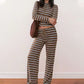 💎 60% OFF! 💎 Women's Striped Knit 2-Piece Set – Soft Stretch Fabric, Button Crop Top & Drawstring Pants