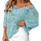 💎 50% OFF! 💎 Women's Summer Crochet Openwork Top – 3/4 Sleeve, Relaxed Fit & Breathable Cotton-Blend Knit