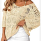 💎 50% OFF! 💎 Women's Summer Crochet Openwork Top – 3/4 Sleeve, Relaxed Fit & Breathable Cotton-Blend Knit