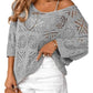 💎 50% OFF! 💎 Women's Summer Crochet Openwork Top – 3/4 Sleeve, Relaxed Fit & Breathable Cotton-Blend Knit
