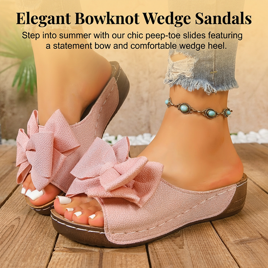 💎 50% OFF! 💎 Women's Bowknot Peep-Toe Wedge Sandals – Stable Heel, Non-Slip Sole & Effortless Slip-On