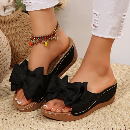 💎 50% OFF! 💎 Women's Bowknot Peep-Toe Wedge Sandals – Stable Heel, Non-Slip Sole & Effortless Slip-On