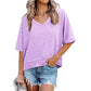 👕 LIMITED-TIME 50% OFF! ✨ Women's Half Sleeve V-Neck Top – Spliced Hem, Soft Fabric, Relaxed Fit 🌸